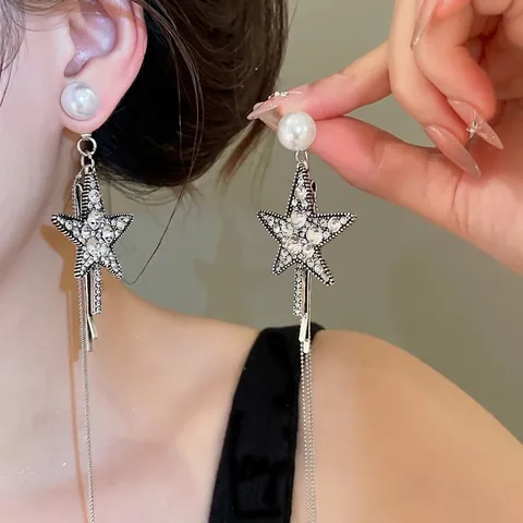 Strass Stern Quaste Künstliche Perle Haarspange Für Damen Luxus Mode Legierung Silber Haarnadel Elegant Party Schmuck Zubehör