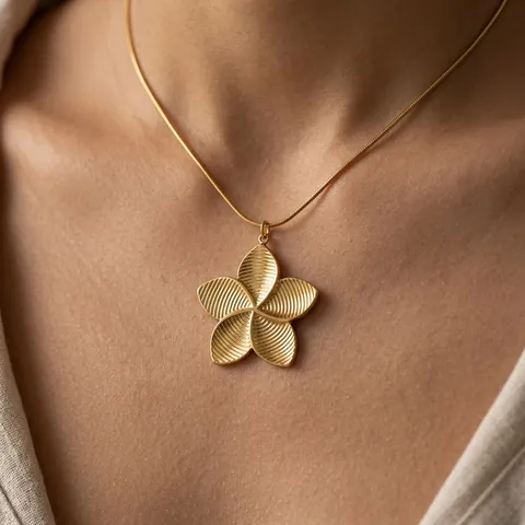 Flower Pendant Necklace 18K Gold Plated 304 Stainless Steel Waterproof Hypoallergenic French Retro Jewelry For Women