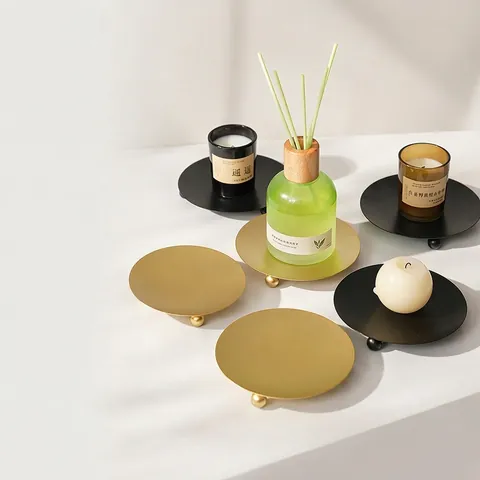 Support Bougeoir Plateau Métal Rond Nordique Fer Minimaliste Décoration Bureau Base Bougie Parfumée Maison