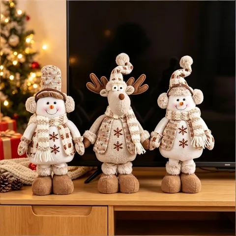 Adorno De Felpa De Navidad Piernas Retráctiles Muñeco De Nieve Reno Gorro De Punto Bufanda Decoración Festiva Para Hogar