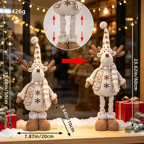 Adorno De Felpa De Navidad Piernas Retráctiles Muñeco De Nieve Reno Gorro De Punto Bufanda Decoración Festiva Para Hogar