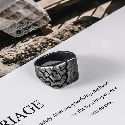 Anello Vintage in Acciaio al Titanio con Crepa per Uomo Punk Industriale Invecchiato Acciaio Inossidabile Gioielli