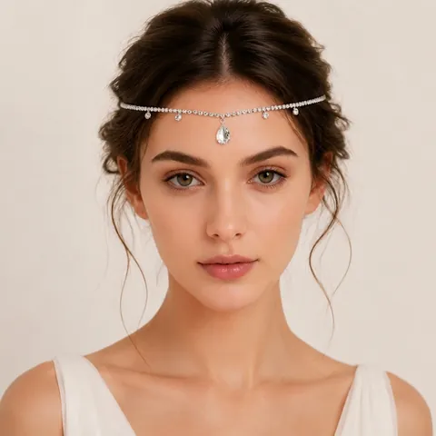 Vintage Böhmische Mehrlagige Strass Kopfkette Für Damen Gold Silber Legierung Quaste Stirnkette Hochzeit Party Haarschmuck