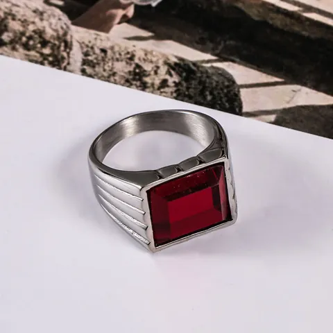 Anillo de Hombre de Acero Inoxidable Con Incrustación de Strass Cuadrado Rojo Negro Pulido Retro Hip Hop Anillo Geométrico Hombre