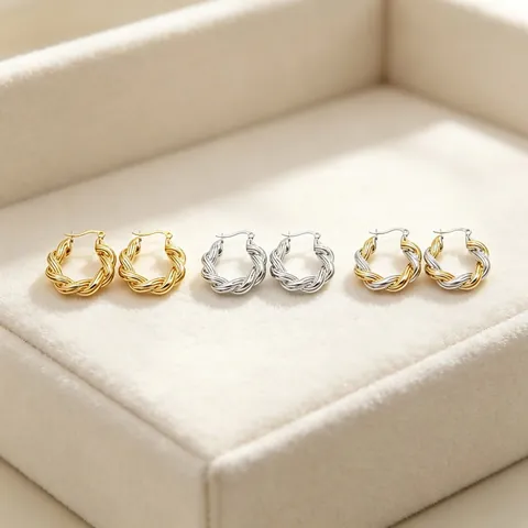 Mode Gedrehte Creolen Aus Edelstahl Für Damen 18K Vergoldet Geometrische Seilstruktur Schmuck Hochwertiges Zubehör