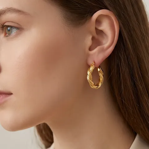 Mode Gedrehte Creolen Aus Edelstahl Für Damen 18K Vergoldet Geometrische Seilstruktur Schmuck Hochwertiges Zubehör