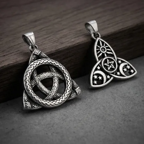 Nordic Celtic Trinity Knot Pendant Stainless Steel Vintage Mysterious Sun Moon Pentagram Necklace Pendant Without Chain Jewelry