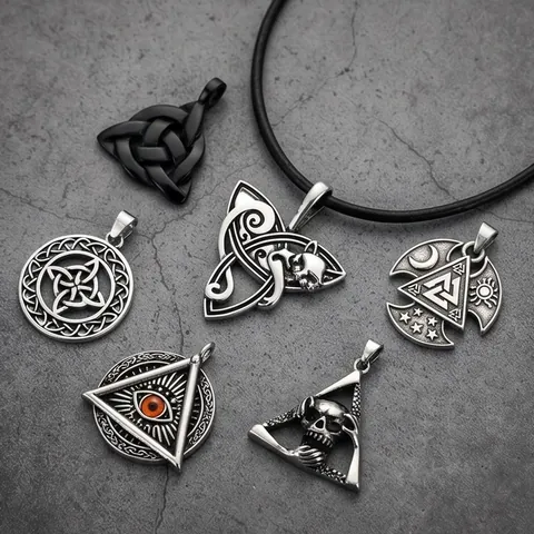 Nordic Celtic Trinity Knot Pendant Stainless Steel Vintage Mysterious Sun Moon Pentagram Necklace Pendant Without Chain Jewelry