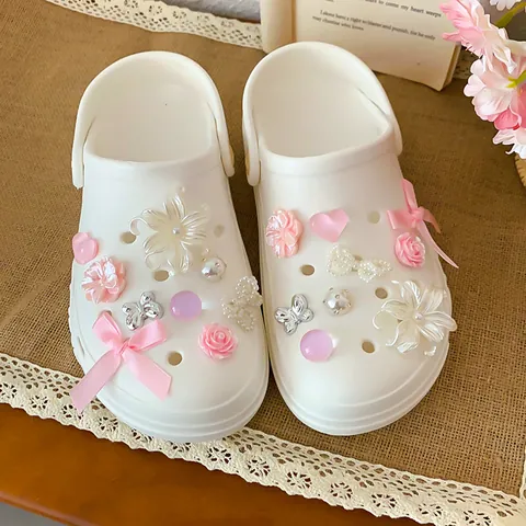 Summer Resin Artificial Pearl Shell Starfish Floral Shoe Charms DIY Accessories Elegant Decorative Fasteners For Clogs Clogs Ornament For Women Kids