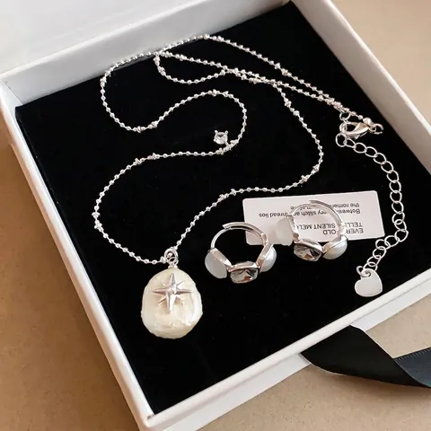 Pendientes de Botón de Moissanita Vintage Francés para Mujer Plateados Estrella Radiante Perla Artificial Joyería Regalo