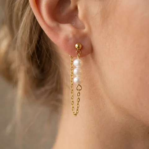 Boucles D'oreilles Pendantes Perles D'eau Douce Acier Inoxydable 304 Plaqué Or Chaîne À Pampilles Bijoux Élégants Femmes