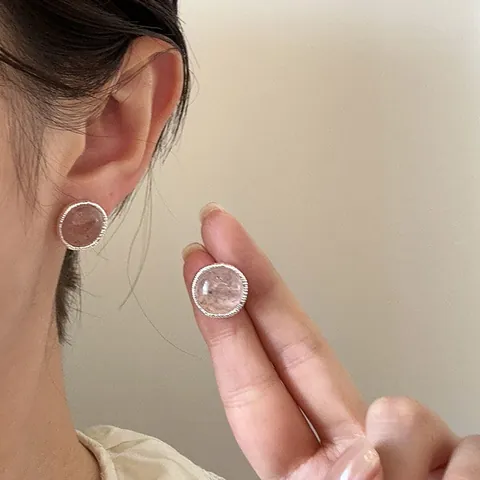 Vintage Circular Agate Stone Stud Earrings For Women With 925 Sterling Silver Earring Post Copper Electroplated Luxury Jewelry Accessory