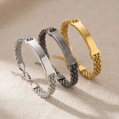 Graveerbare Gebogen Plaat Gaaskettings Armband Koreaanse Stijl Roestvrij Titanium Staal Verstelbare Handsieraden Voor Vrouwen Mannen Cadeau