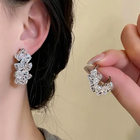 Koreanischer Stil Transparent Perlenkette Silber Herz Anhänger C-Form Ohrstecker Cluster Ring Kupfer Schmuck Für Damen Accessoire