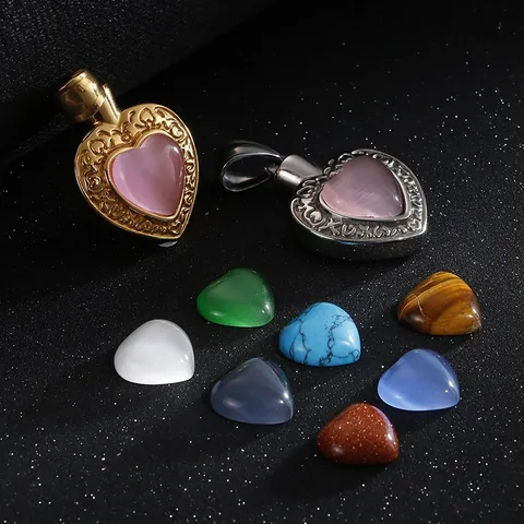 Vintage 18K Gold Plated Stainless Steel Heart Pendant Rhinestone Memorial Cremation Urn Jewelry Pendant Only Without Chain
