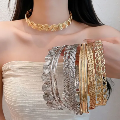 Metall Gewebt Choker Halskette Vintage Geflochten Rund Kragen Halsring Geometrisches Design Minimalistische Mode Accessoires Für Damen Schmuck