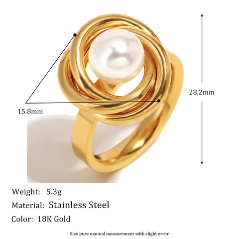 Stainless Steel Flower Ring Artificial Pearl Stud Earrings For Women 18K Gold Plated Frangipani Shell Rhinestone Jewelry