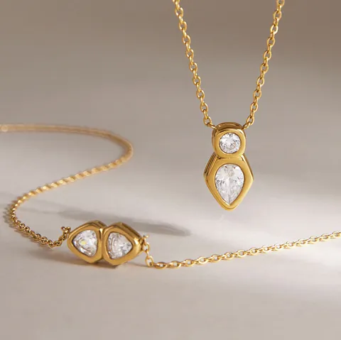 Collana con Pendente in Zirconia in Acciaio Inossidabile per Donna Lusso Minimalista Placcata Oro Catena Geometrica Gioielli