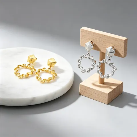 Geometric Wavy Texture Heart Drop Earrings Stainless Steel Retro Hollow Design Fashion Jewelry For Women