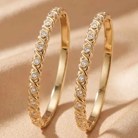 Women's Luxury Stainless Steel Irregular Rhinestone Bangle Bracelet European Style Elegant Jewelry Gold Silver Tone Bangle Gift