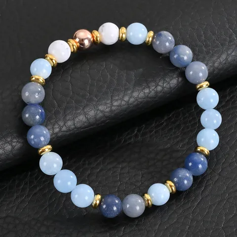 Natural Stone Beaded Bracelet For Women Rose Quartz Amethyst Tiger Eye Healing Crystal Anxiety Stress Relief Yoga Meditation Jewelry