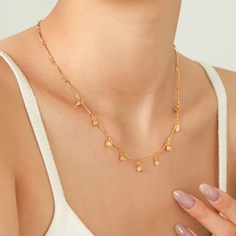 18K Vergoldet Edelstahl Rund Zirkonia Halskette Damen Luxus Strass Anhänger Kette Schmuck Ins Stil Geschenk