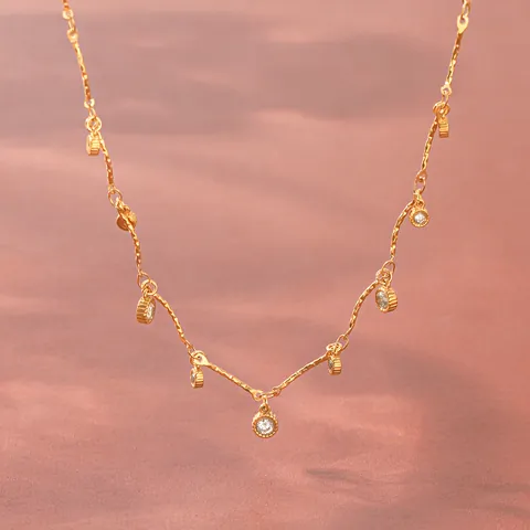 18K Vergoldet Edelstahl Rund Zirkonia Halskette Damen Luxus Strass Anhänger Kette Schmuck Ins Stil Geschenk