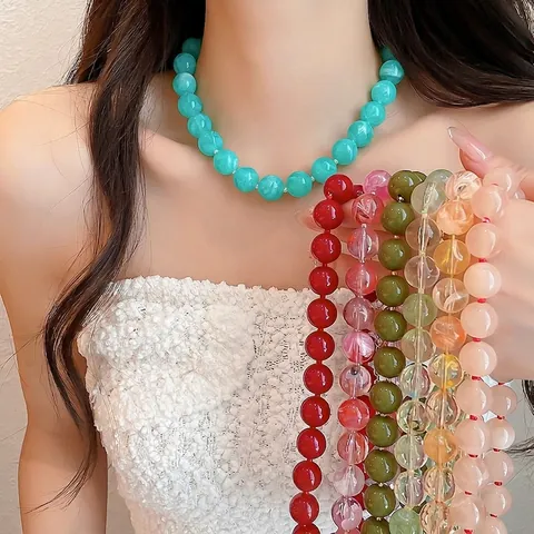 Ethnic Style Acrylic Beaded Necklace Round Bead Vintage Clavicle Chain Colorful Fashion Jewelry For Women