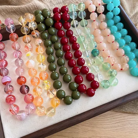 Ethnic Style Acrylic Beaded Necklace Round Bead Vintage Clavicle Chain Colorful Fashion Jewelry For Women
