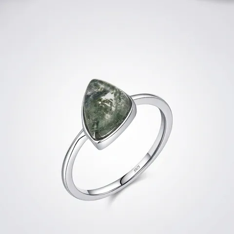 925 Sterling Silver Irregular Geometric Ring Women Vintage Elegant Imitation Moss Agate Adjustable Jewelry Ring Gift