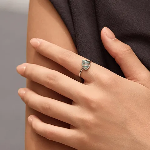 925 Sterling Silver Irregular Geometric Ring Women Vintage Elegant Imitation Moss Agate Adjustable Jewelry Ring Gift
