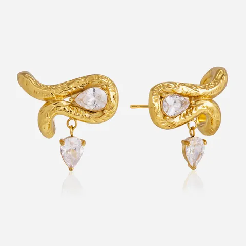 Edelstahl Strass Wassertropfen Ohrstecker Clip Ohrringe Vergoldet Schlangenmuster Luxus Mode Schmuck Für Damen Geschenk