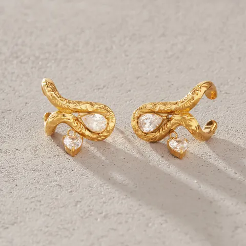 Edelstahl Strass Wassertropfen Ohrstecker Clip Ohrringe Vergoldet Schlangenmuster Luxus Mode Schmuck Für Damen Geschenk