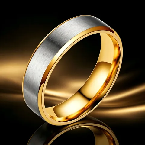 Bague Anneau Mat Bicolore en Acier Inoxydable Minimaliste pour Hommes Femmes Style Coréen Simple Bague Brossée Bijoux de Mode Cadeau