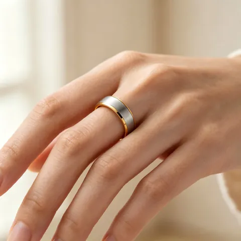 Bague Anneau Mat Bicolore en Acier Inoxydable Minimaliste pour Hommes Femmes Style Coréen Simple Bague Brossée Bijoux de Mode Cadeau