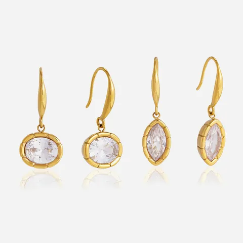 Élégantes Boucles d'Oreilles Crochet en Acier Inoxydable avec Zirconia pour Femmes Plaqué Or Rondes Marquise Bijoux de Luxe