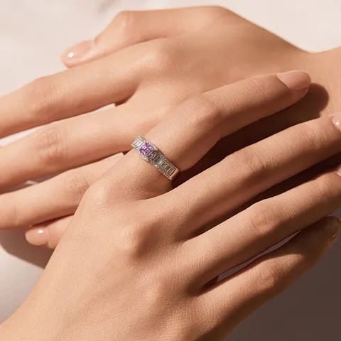 Anillo de Moissanita de Plata de Ley 925 de Lujo Para Mujer Rosa Claro Corte Asscher Piedras Laterales Baguette Certificado GRA Joyería