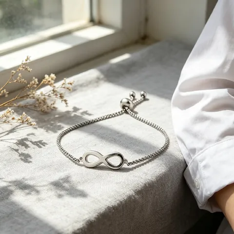 Minimalist Stainless Steel Infinity Symbol Adjustable Bracelet Box Chain Infinity Lucky Number Eight Hand Jewelry For Men Women