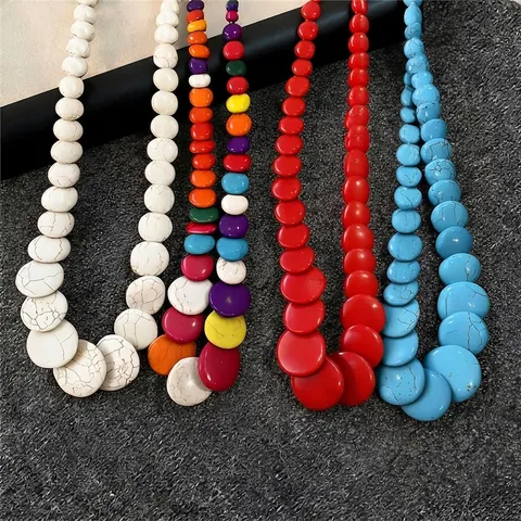 Dopamine Colorful Beaded Round Necklace Fashion Stone Beads Choker For Women Luxury Design Minimalist Jewelry Gift