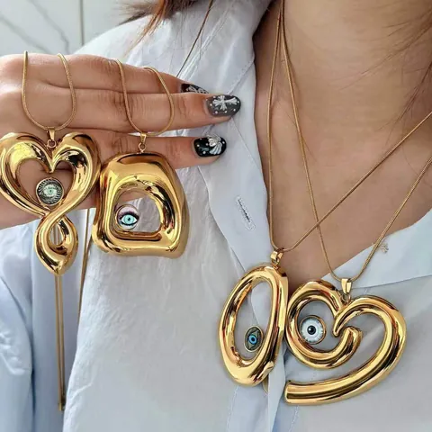 Roestvrij Staal Strass Hart Ster Boze Oog Hanger Halsketting Retro Boheems Goud Geometrische Oceaan Schelp Zeester Ketting Voor Dames