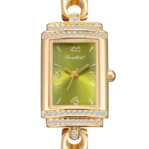 Lussuoso Orologio al Quarzo Rettangolare da Donna Bracciale a Catena in Lega con Strass Orologio da Polso Elegante
