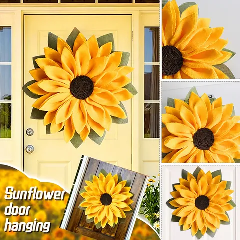 Ghirlanda Di Girasoli Tessuto In Rete Di Iuta Decorazione Per Ringraziamento Autunno Ornamento Da Parete Stile Fattoria