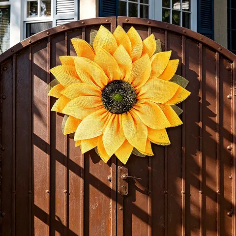 Ghirlanda Di Girasoli Tessuto In Rete Di Iuta Decorazione Per Ringraziamento Autunno Ornamento Da Parete Stile Fattoria