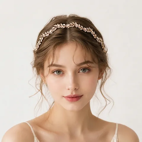 Western Vintage Alloy Leaf Flower Bridal Hair Band With Faux Artificial Pearl Rhinestone Elegant Wedding Headpiece For Women Jewelry