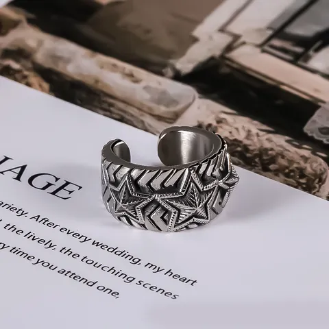 Vintage Punk Edelstahl Fünf Zacken Stern Ring Für Herren Damen Retro Geprägte Stern Breite Band Rock Biker Modeschmuck