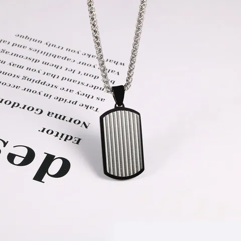 Collier Plaque Militaire Industrielle en Acier Inoxydable pour Hommes Pendentif Minimaliste à Rayures Verticales Noir Argent Bijoux Punk