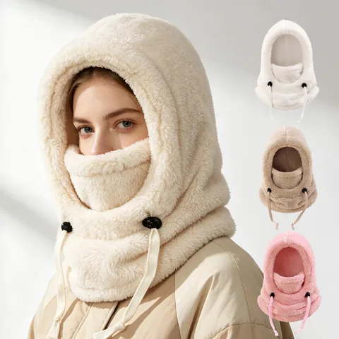 Passamontagna Invernale Cappello Di Peluche Coulisse Regolabile Antivento Caldo Scaldacollo Maschera Facciale Per Donna Sport