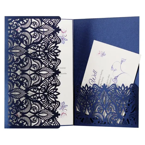 Elegante Laser Gesneden Huwelijksuitnodigingen Set Parelmoer Papier Holle Bloemen Zak Met Binnenkaart Enveloppen Voor Zakelijk Feest Wenskaart