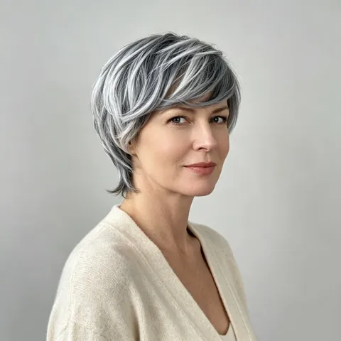 Western Mode Kurzhaarperücke Für Damen Gemischt Schwarz Weiß Braun Synthetische Hitzebeständige Faser Pixie Schnitt Maschinell Hergestellt