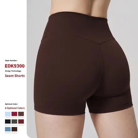 Short de Yoga Taille Haute pour Femmes Coupe Serrée Sans Couture Push Up Sport pour Course Fitness Gym Nylon Élasthanne Bas
